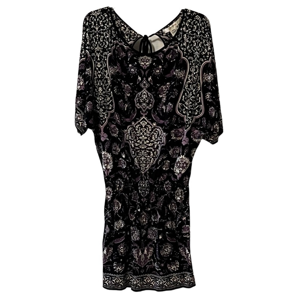 Studio M Elaborate Purple Floral Tie-back Loose Sleeve Dress Size M Smocked - Picture 7 of 16